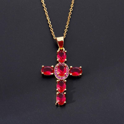 Copper Zircon Cross Pendant Necklace
