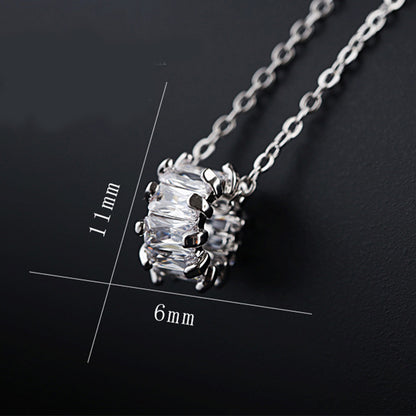 Cylinder Zircon Necklace with Rhinestones