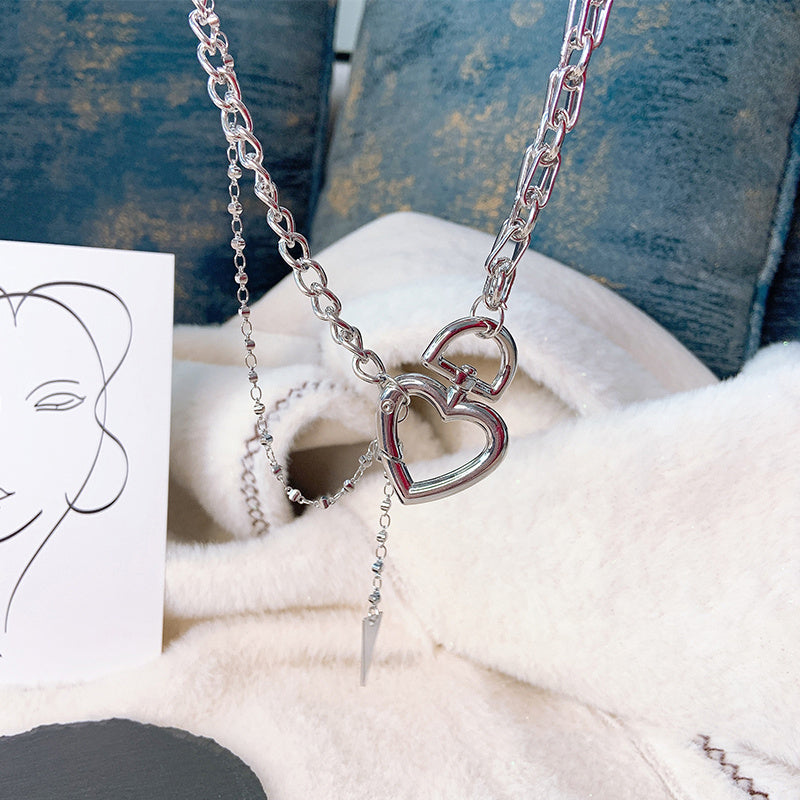 Hip Hop Heart Pendant Clavicle Chain Necklace