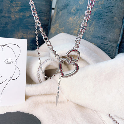 Hip Hop Heart Pendant Clavicle Chain Necklace