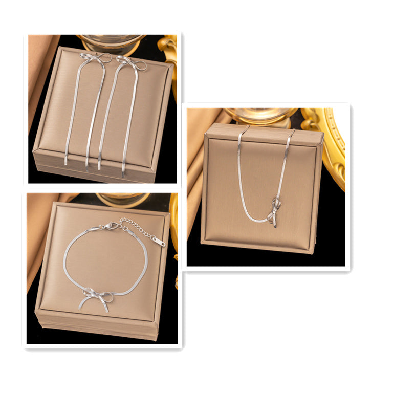 Bowknot Snake Chain Necklace, Bracelet, Earring Set