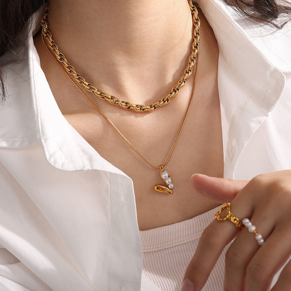 French Retro Pearl Love Necklace