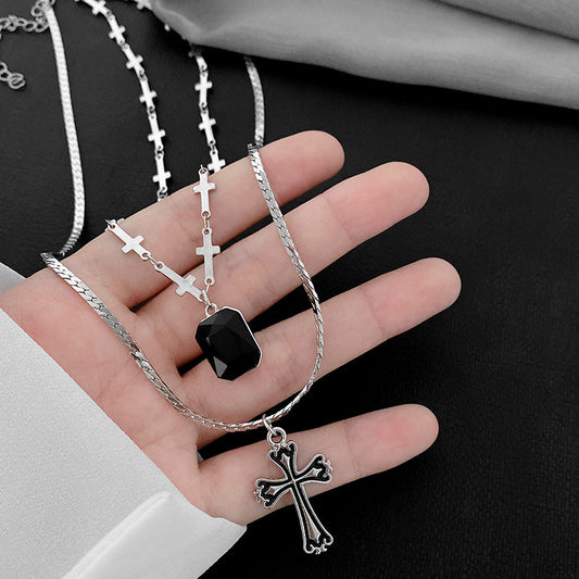 Dark Sweetheart Baroque Cross Pendant Layer Necklace