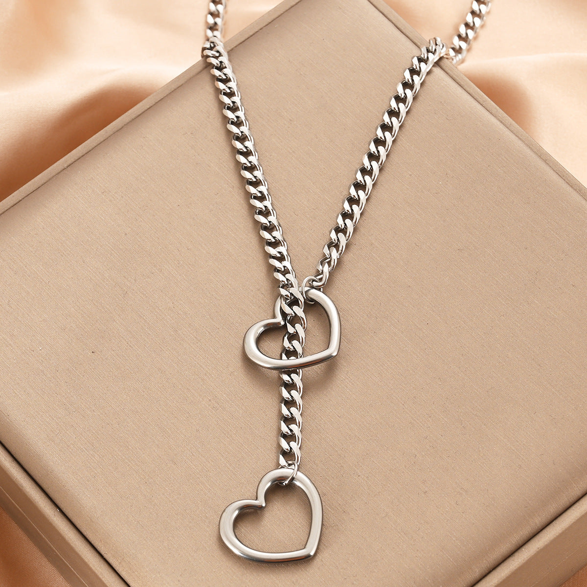 Stainless Steel Lariat Heart Necklace