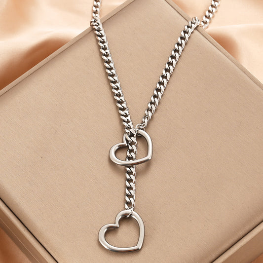 Stainless Steel Lariat Heart Necklace