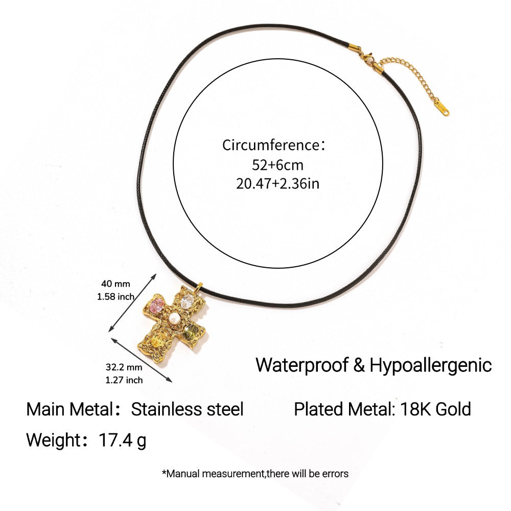 Stainless Steel Cross Necklace with Colorful Crystals