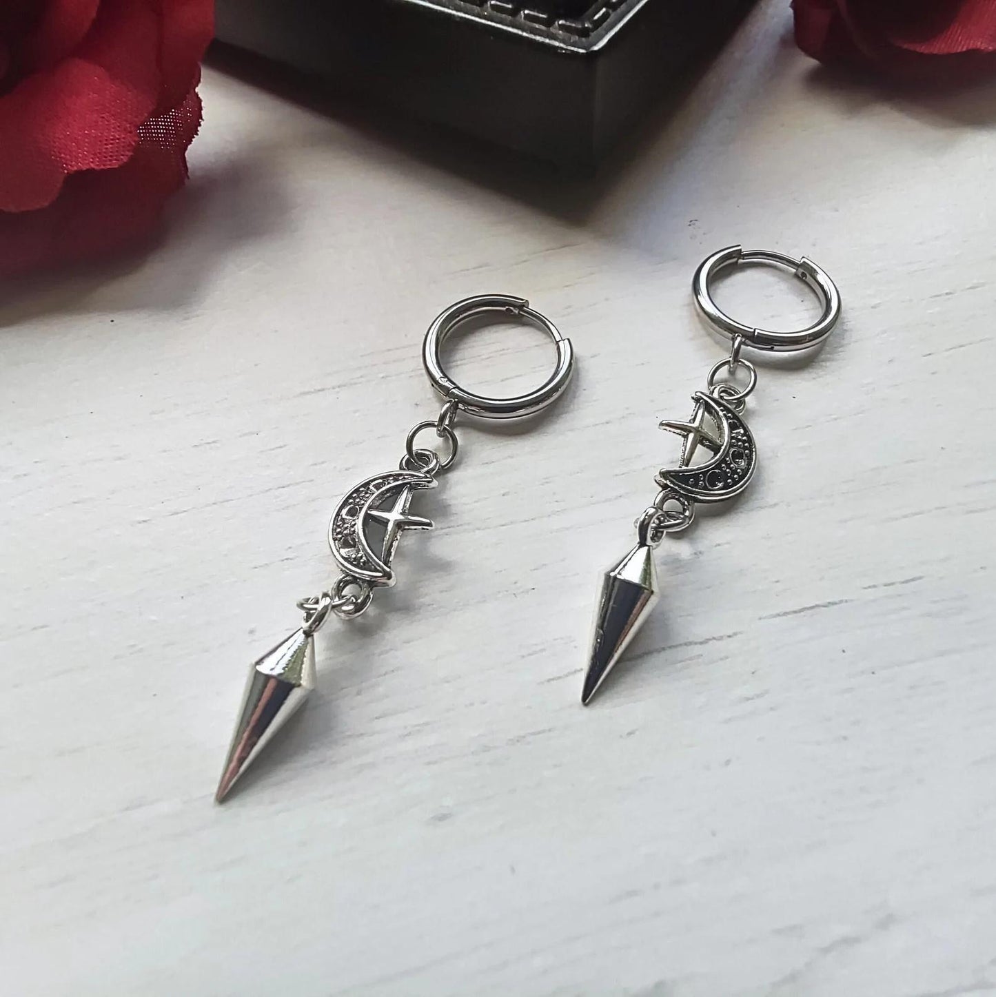 Punk Spike Earrings with Moon, Star & Cross