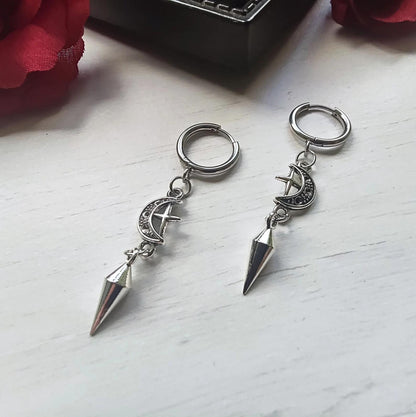 Punk Spike Earrings with Moon, Star & Cross