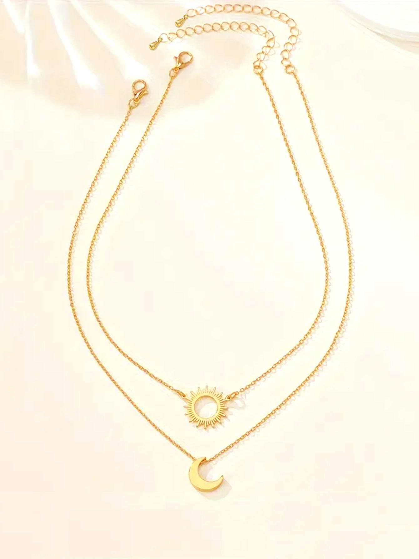Vintage Sun & Moon Pendant Necklace Set - 2Pc