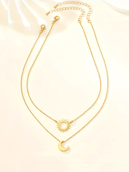 Vintage Sun & Moon Pendant Necklace Set - 2Pc