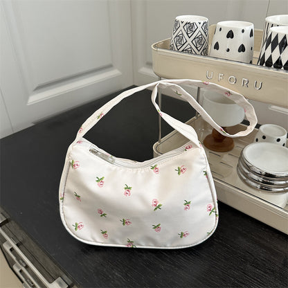 Fresh Floral Canvas Street Underarm Shoulder Bag