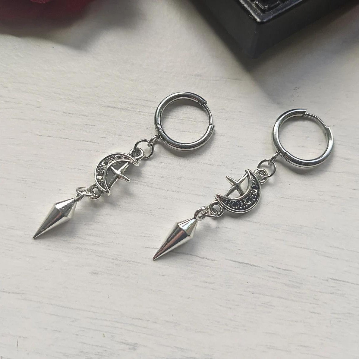 Punk Spike Earrings with Moon, Star & Cross