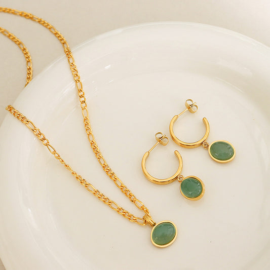 Green Aventurine Pendant Earrings & Necklace Set