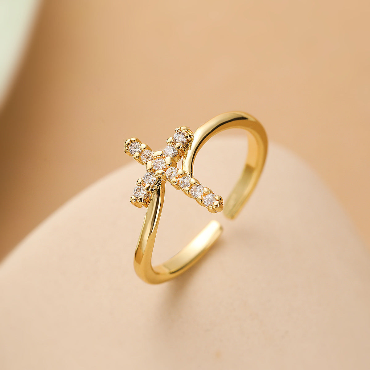 Adjustable Gold-Plated Cross Copper Ring