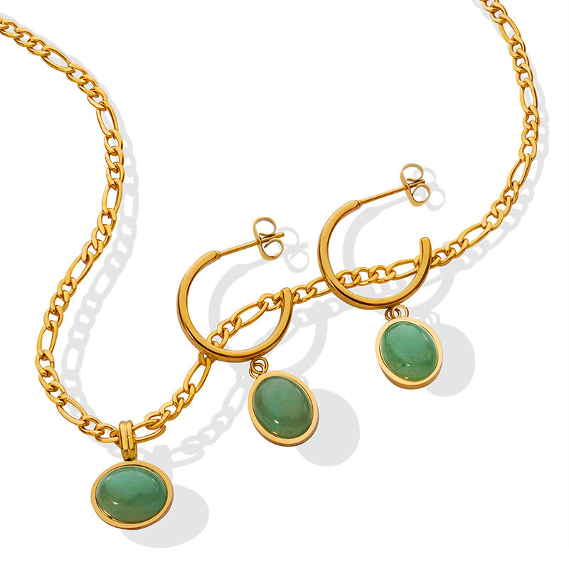 Green Aventurine Pendant Earrings & Necklace Set