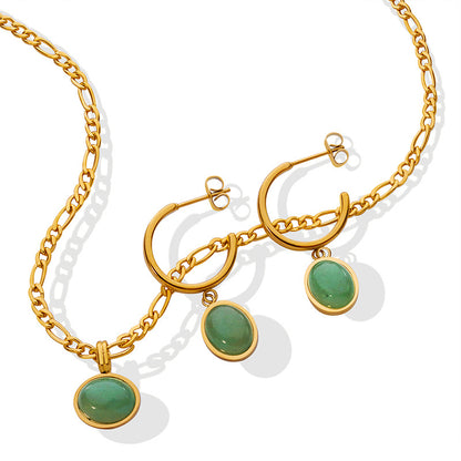 Green Aventurine Pendant Earrings & Necklace Set