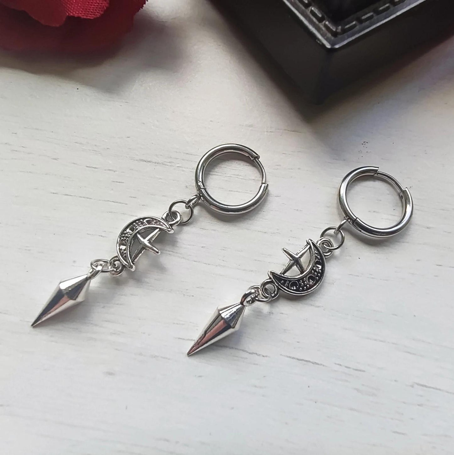 Punk Spike Earrings with Moon, Star & Cross