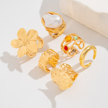 French Baroque Style Pearl Ring Set – 6pcs