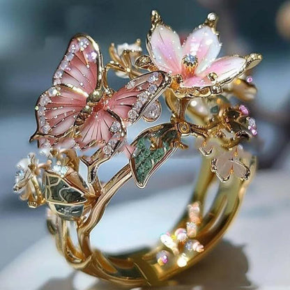 Elegant Flower Butterfly Ring