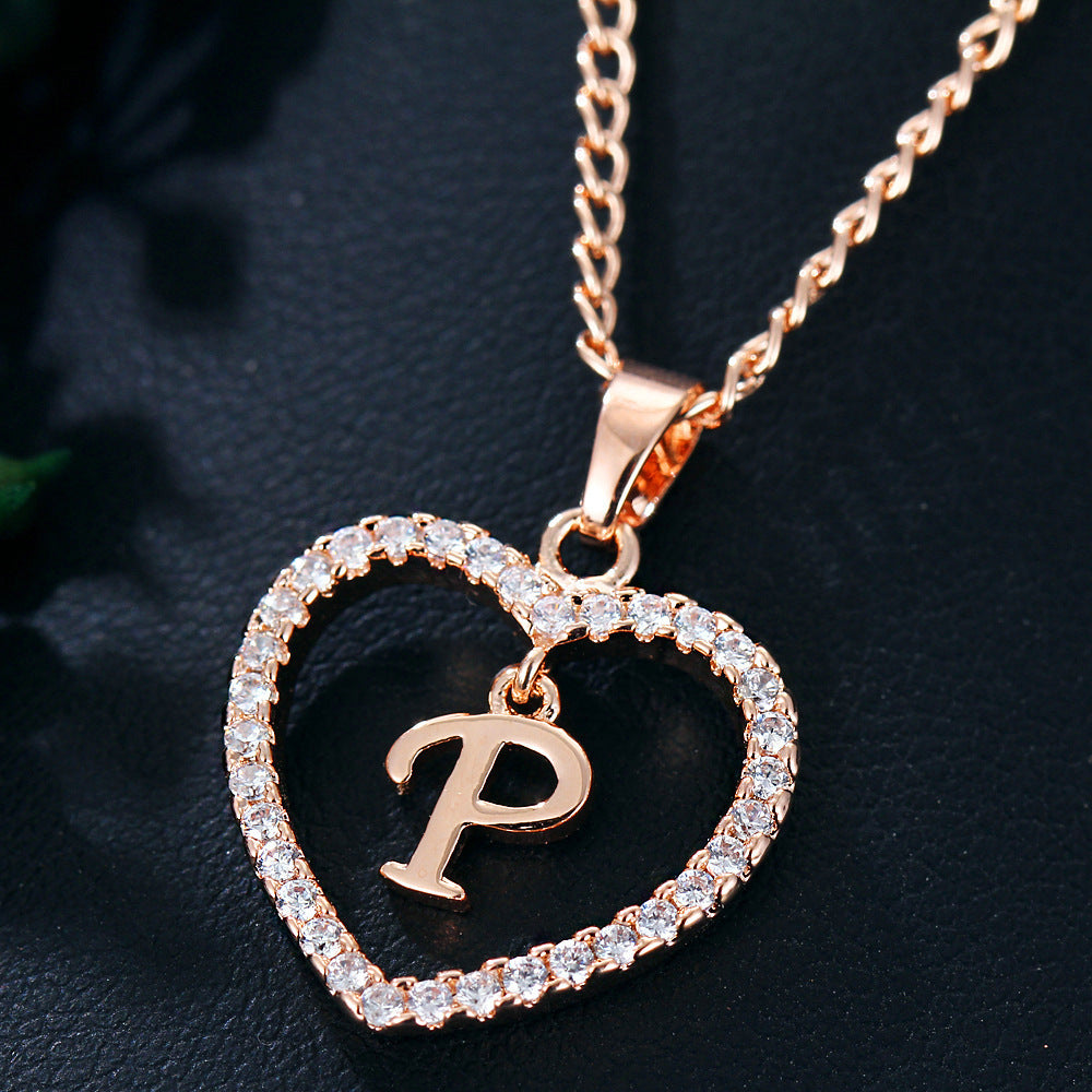 26 Letters Heart-Shaped Pendant Necklace