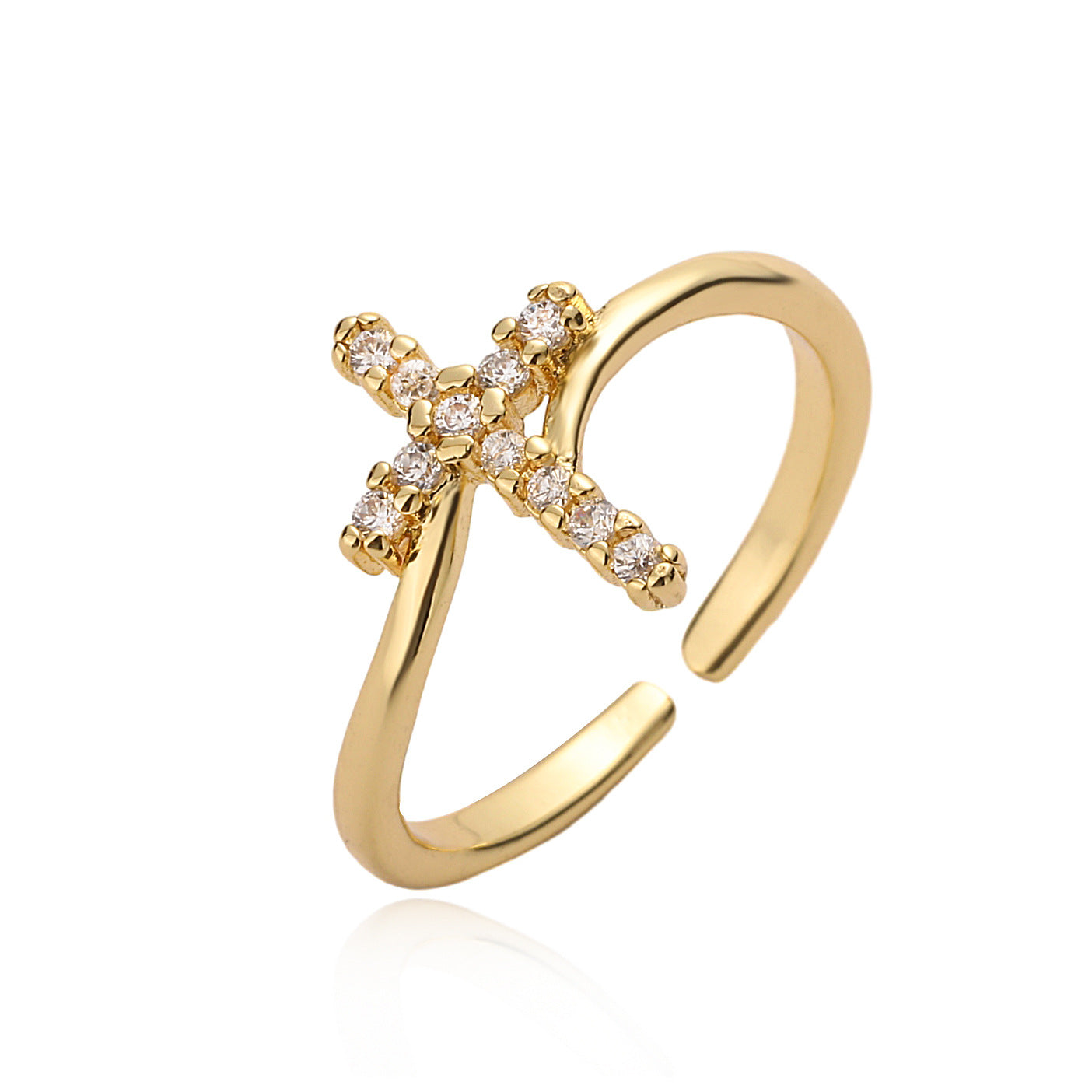 Adjustable Gold-Plated Cross Copper Ring