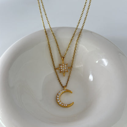 Star Moon Double Chain Necklace - 2pc