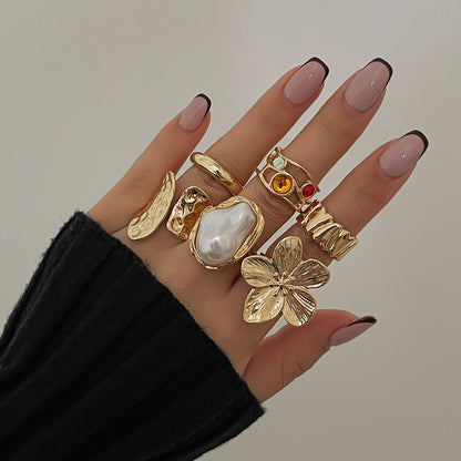 French Baroque Style Pearl Ring Set – 6pcs