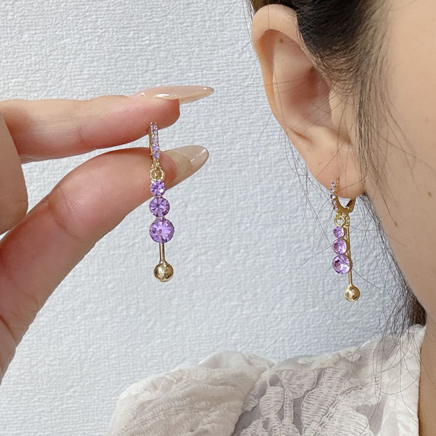 Purple Zircon Tassel Earrings