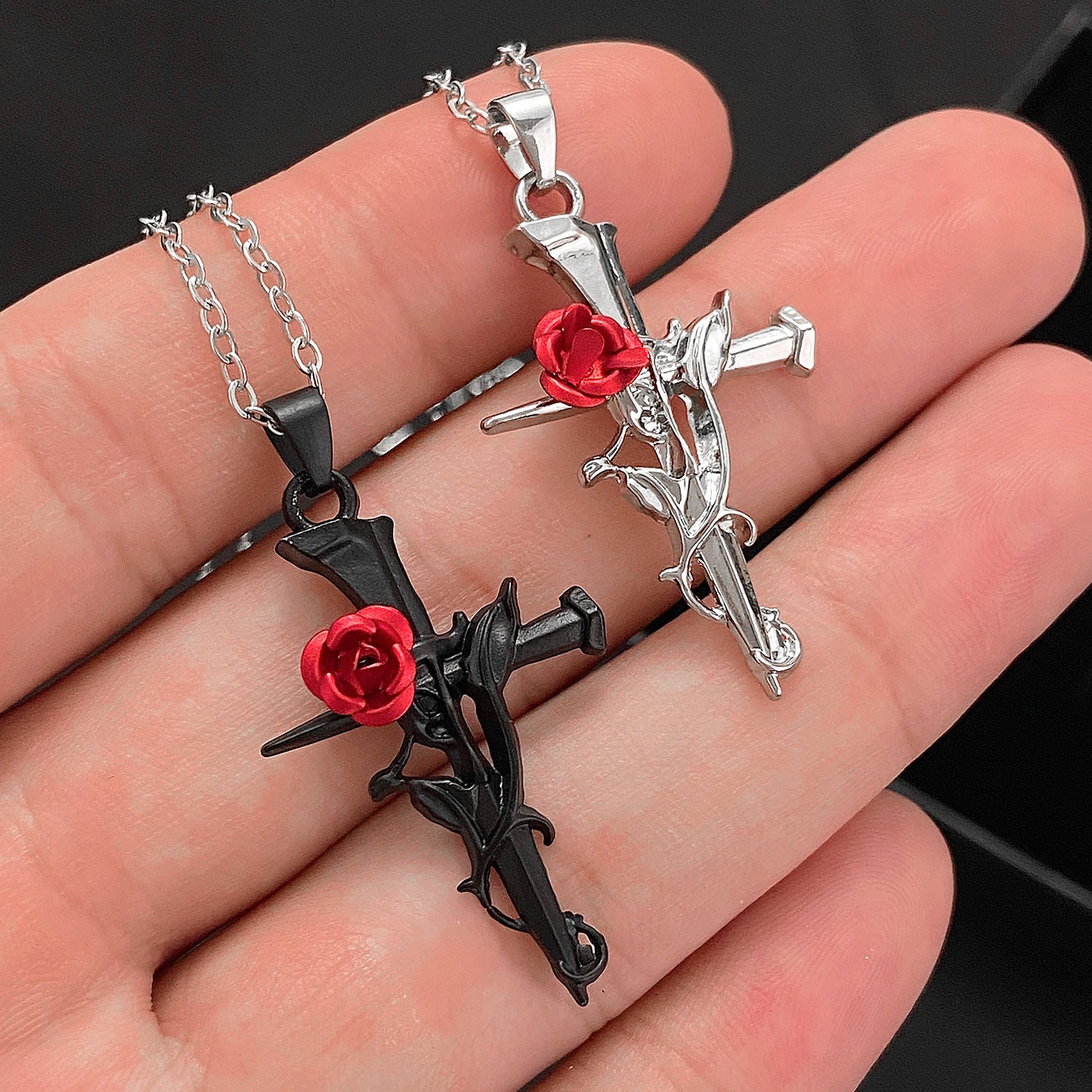 Love Rose Nail Cross Necklace for Women
