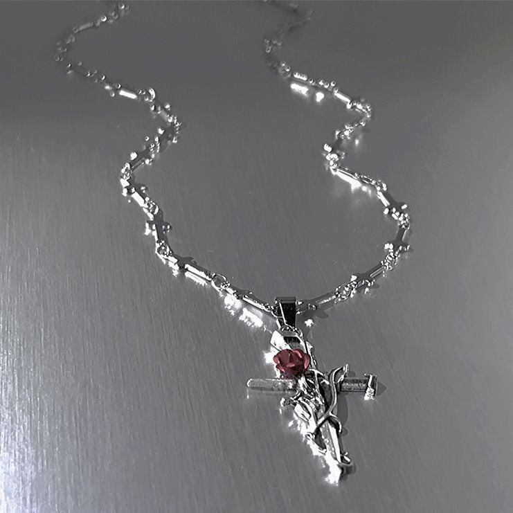 Retro Gothic Rose Thorn Chain Cross