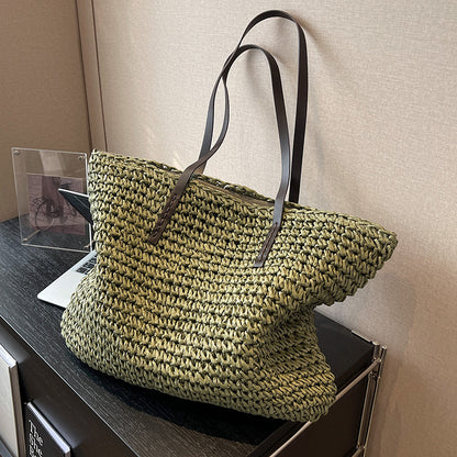 Woven Shoulder Bag, Brown, Khaki, and Green