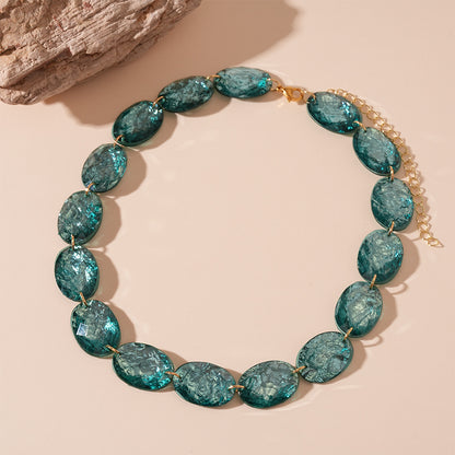 Green Oval Resin Geometric Clavicle Chain