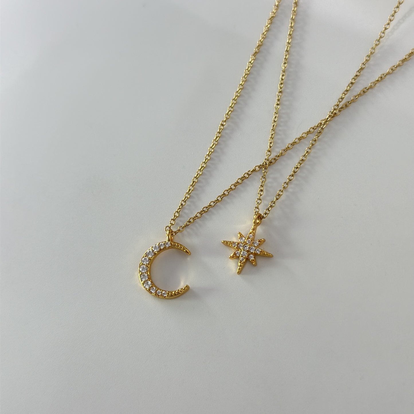 Star Moon Double Chain Necklace - 2pc