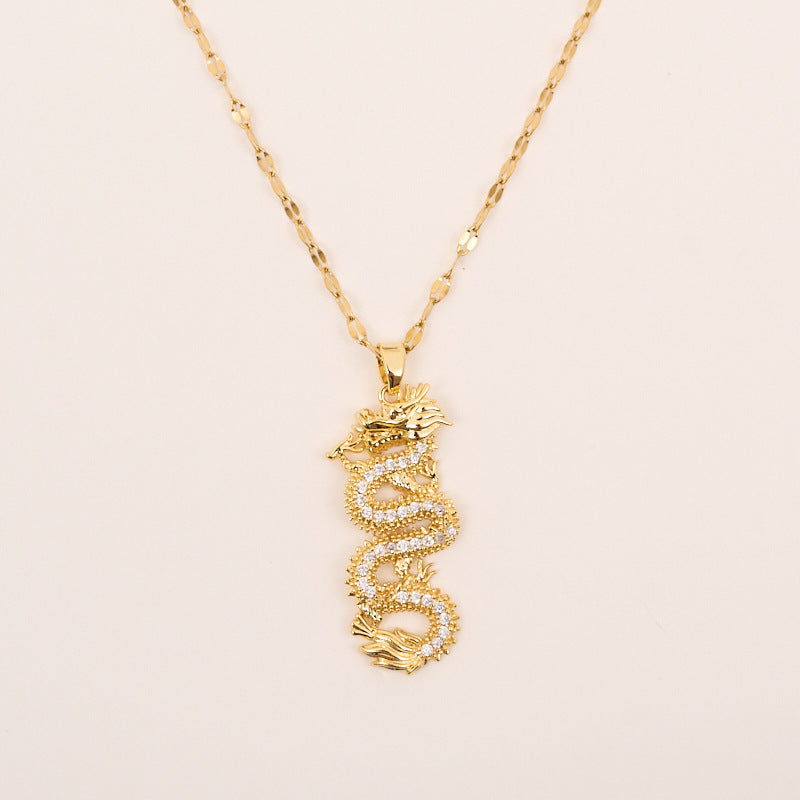 Zodiac Gold Dragon Pendant Necklace