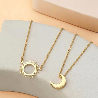 Vintage Sun & Moon Pendant Necklace Set - 2Pc