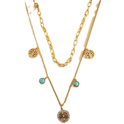 Turquoise Elegant Multi-Layer Gold Titanium Steel Necklace