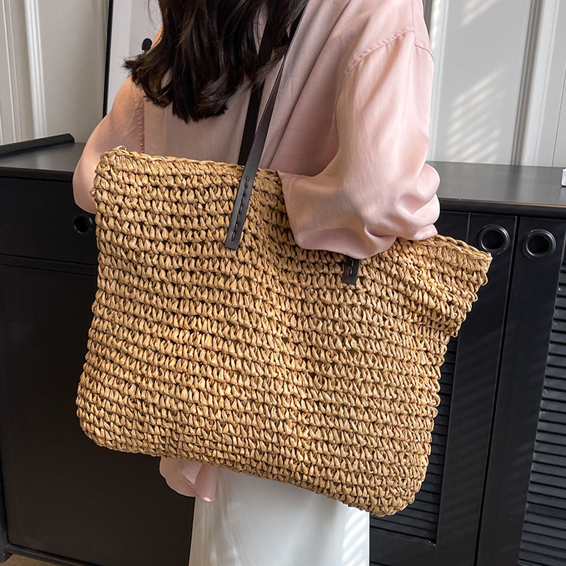 Woven Shoulder Bag, Brown, Khaki, and Green