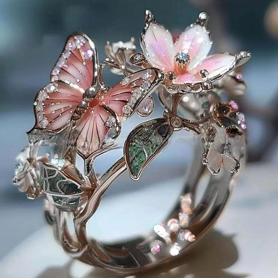 Elegant Flower Butterfly Ring
