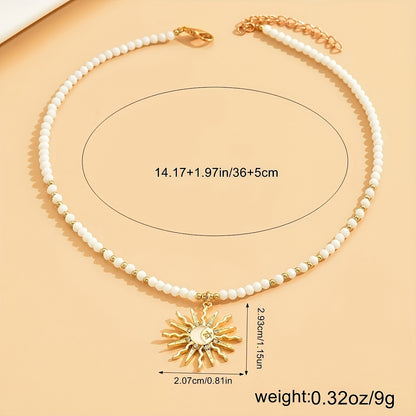 Rhinestone Dripping Sun Pendant Necklace