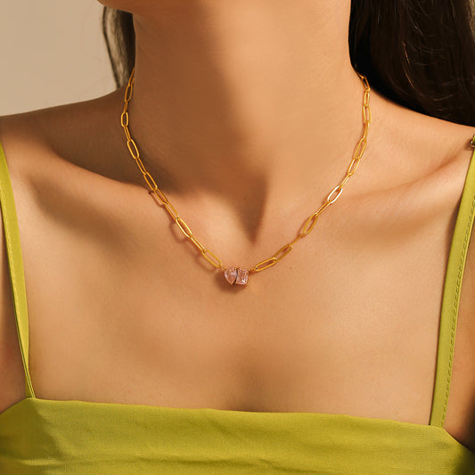Gold Plated Stainless Steel Zircon Necklace