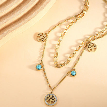 Turquoise Elegant Multi-Layer Gold Titanium Steel Necklace