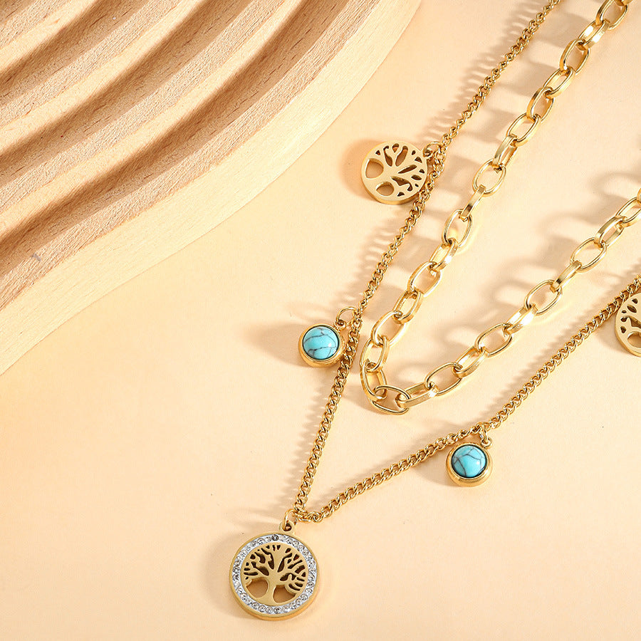 Turquoise Elegant Multi-Layer Gold Titanium Steel Necklace