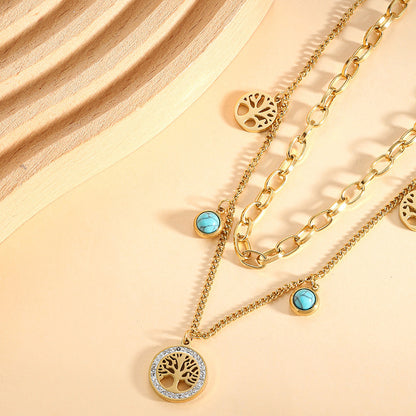 Turquoise Elegant Multi-Layer Gold Titanium Steel Necklace