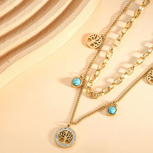 Turquoise Elegant Multi-Layer Gold Titanium Steel Necklace