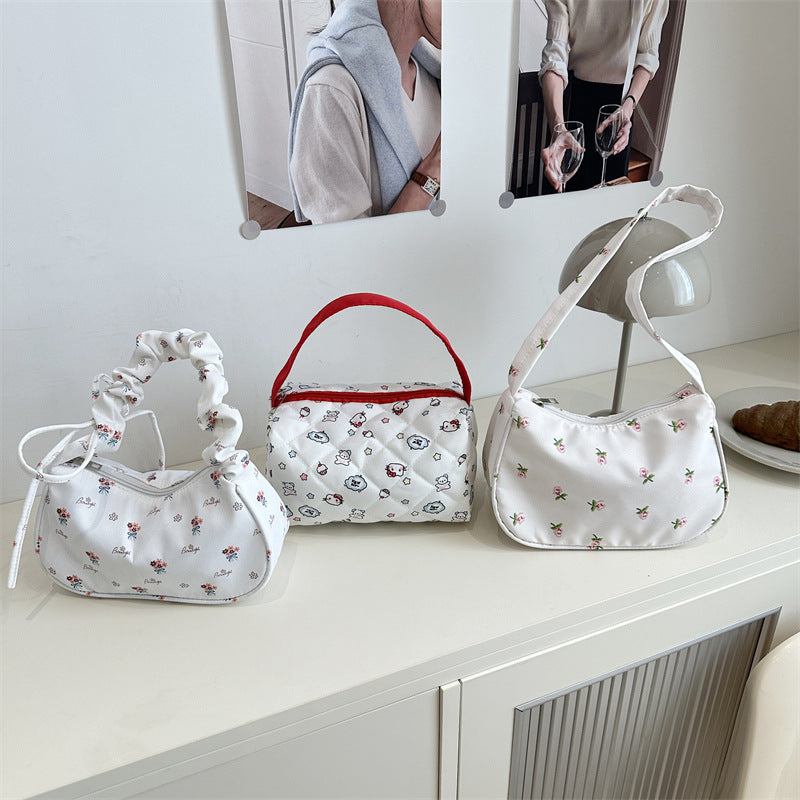 Fresh Floral Canvas Street Underarm Shoulder Bag
