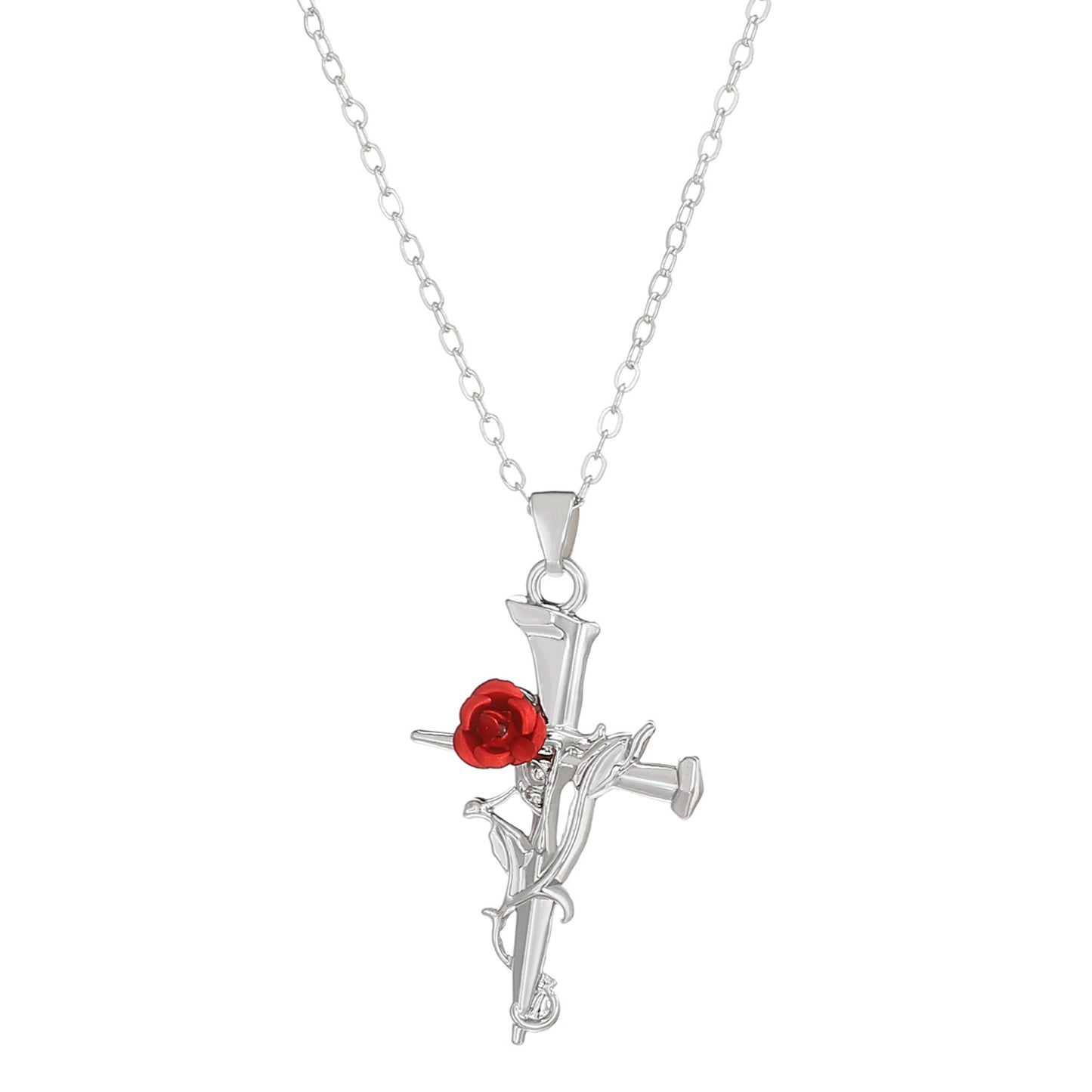 Love Rose Nail Cross Necklace for Women