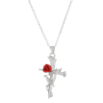 Love Rose Nail Cross Necklace for Women