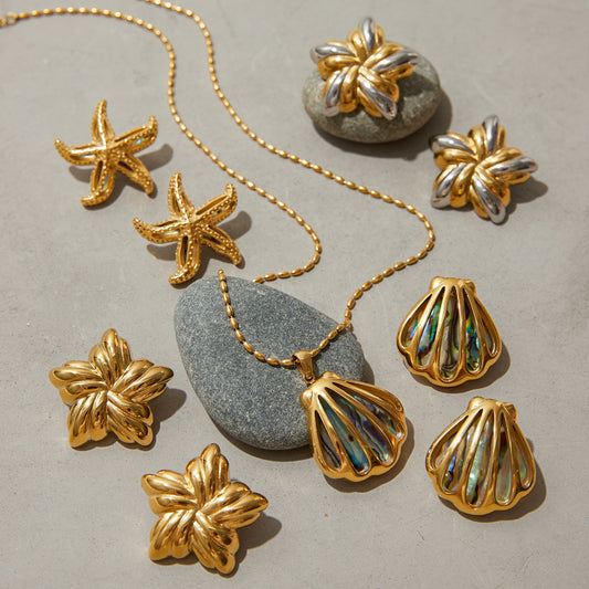Abalone Shell Titanium Steel Necklace & Ear Stud Set