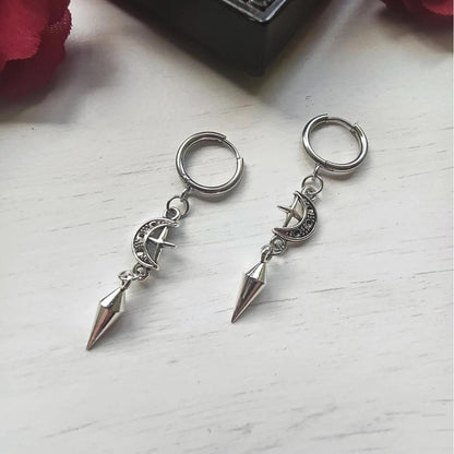 Punk Spike Earrings with Moon, Star & Cross