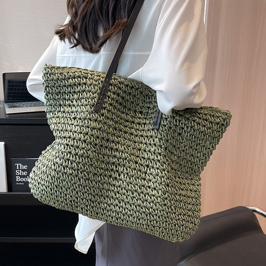 Woven Shoulder Bag, Brown, Khaki, and Green